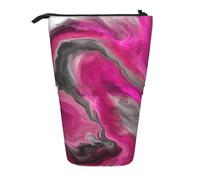 KYSANOL Magenta Black Grey Jewel Tone Fluid Art Swirl,Telescopic Pencil Case,Stand Pencil Holder with Zipper Pencil Pouch Pen Bag