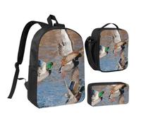 KYSANOL Mallards Duck Hunting Mallard Ducks,Student Backpack,Lunch Bag,Pencil Case 3 Piece Set