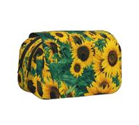 KYSANOL Many Beautiful Sunflowers Double Clamshell Pen Case Portable Pencil Pouch with Zipper