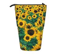 KYSANOL Many Beautiful Sunflowers,Telescopic Pencil Case,Stand Pencil Holder with Zipper Pencil Pouch Pen Bag