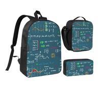 KYSANOL Mathematical Formula Printed,Student Backpack,Lunch Bag,Pencil Case 3 Piece Set