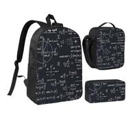 KYSANOL Mathematical Seamless With Geometric Shapes Formulas,Student Backpack,Lunch Bag,Pencil Case 3 Piece Set
