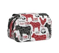 KYSANOL Meat Cuts Diagrams Butcher Shop Double Clamshell Pen Case Portable Pencil Pouch with Zipper