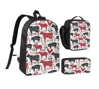 KYSANOL Meat Cuts Diagrams Butcher Shop,Student Backpack,Lunch Bag,Pencil Case 3 Piece Set