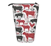 KYSANOL Meat Cuts Diagrams Butcher Shop,Telescopic Pencil Case,Stand Pencil Holder with Zipper Pencil Pouch Pen Bag