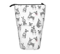 KYSANOL Miniature Schnauzer Seamless Pattern,Telescopic Pencil Case,Stand Pencil Holder with Zipper Pencil Pouch Pen Bag