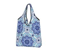 KYSANOL Moroccan Portuguese Style Classic Tiles,Shopping Bags Reusable Grocery Bags Foldable Tote Bags Large Capacity Carry Bag