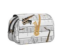KYSANOL Music Notes Saxophones Double Clamshell Pen Case Portable Pencil Pouch with Zipper