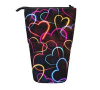 KYSANOL Neon Colorful Line Heart Pattern,Telescopic Pencil Case,Stand Pencil Holder with Zipper Pencil Pouch Pen Bag