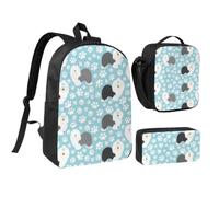 KYSANOL Old English Sheepdog Background With Hand Drawn Paws Cute Cartoon,Student Backpack,Lunch Bag,Pencil Case 3 Piece Set
