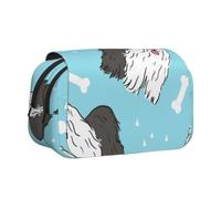 KYSANOL Old English Sheepdog Pattern Double Clamshell Pen Case Portable Pencil Pouch with Zipper