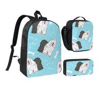 KYSANOL Old English Sheepdog Pattern,Student Backpack,Lunch Bag,Pencil Case 3 Piece Set