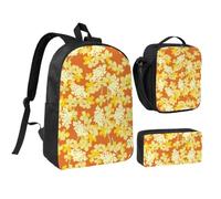 KYSANOL Orange Flowers,Student Backpack,Lunch Bag,Pencil Case 3 Piece Set