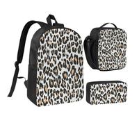 KYSANOL Orange Leopard Print On White Animals Wildlife,Student Backpack,Lunch Bag,Pencil Case 3 Piece Set