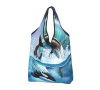KYSANOL Orca Killer Whales Wave,Shopping Bags Reusable Grocery Bags Foldable Tote Bags Large Capacity Carry Bag