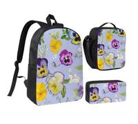 KYSANOL Pansy Flowers,Student Backpack,Lunch Bag,Pencil Case 3 Piece Set
