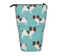 KYSANOL Papillon Dogs Cute Toy Spaniel Dog,Telescopic Pencil Case,Stand Pencil Holder with Zipper Pencil Pouch Pen Bag