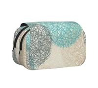 KYSANOL Pattern Beige Teal Grey Circles Double Clamshell Pen Case Portable Pencil Pouch with Zipper