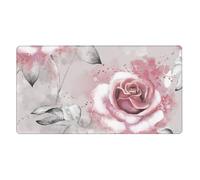 KYSANOL Pink Flowers Watercolor Floral Rose Gray Leaves Splash,Mouse Pad Large Desk Pad Computer Keyboard Mouse Mat With Non Slip Rubber Base 40 x 70 cm