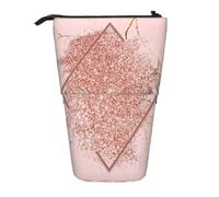KYSANOL Pink Gold Glitter with A Brownish Red Rhombus,Telescopic Pencil Case,Stand Pencil Holder with Zipper Pencil Pouch Pen Bag