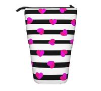 KYSANOL Pink Heart On Black Line,Telescopic Pencil Case,Stand Pencil Holder with Zipper Pencil Pouch Pen Bag