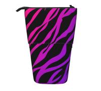 KYSANOL Pink Purple Zebra Stripe,Telescopic Pencil Case,Stand Pencil Holder with Zipper Pencil Pouch Pen Bag