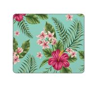 KYSANOL Plumeria And Hibiscus Flowers Print Exotic Jungle Palm Leaf, Mouse Pad, Non-Slip Rubber Base Mouse Pad,Waterproof Mouse Mat
