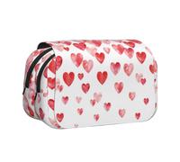 KYSANOL Print Falling Red Hearts Double Clamshell Pen Case Portable Pencil Pouch with Zipper