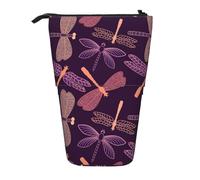 KYSANOL Purple Dragonfly Printing,Telescopic Pencil Case,Stand Pencil Holder with Zipper Pencil Pouch Pen Bag
