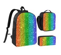 KYSANOL Rainbow Looks Like With Sequin,Student Backpack,Lunch Bag,Pencil Case 3 Piece Set