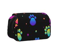KYSANOL Rainbow Paw Footprint Animal Pattern Double Clamshell Pen Case Portable Pencil Pouch with Zipper