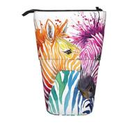 KYSANOL Rainbow Zebra,Telescopic Pencil Case,Stand Pencil Holder with Zipper Pencil Pouch Pen Bag