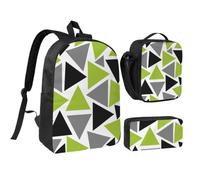 KYSANOL Random Triangles Lime Green Gray Black On White,Student Backpack,Lunch Bag,Pencil Case 3 Piece Set