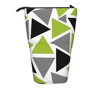 KYSANOL Random Triangles Lime Green Gray Black On White,Telescopic Pencil Case,Stand Pencil Holder with Zipper Pencil Pouch Pen Bag