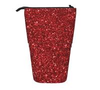 KYSANOL Red Glitter Pattern Print,Telescopic Pencil Case,Stand Pencil Holder with Zipper Pencil Pouch Pen Bag