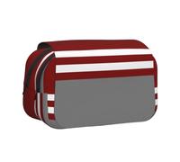 KYSANOL Red,Grey and White Stripe Double Clamshell Pen Case Portable Pencil Pouch with Zipper