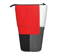 KYSANOL Red Grey Black and White Geometric Block,Telescopic Pencil Case,Stand Pencil Holder with Zipper Pencil Pouch Pen Bag