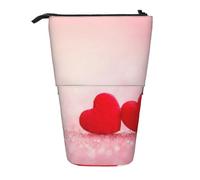 KYSANOL Red Heart Pink Glitter Printed,Telescopic Pencil Case,Stand Pencil Holder with Zipper Pencil Pouch Pen Bag
