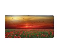 KYSANOL Red Poppy Flower Field In Sunset Printed,Mouse Pad Large Desk Pad Computer Keyboard Mouse Mat With Non Slip Rubber Base 40 x 90 cm