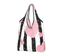 KYSANOL Romantic Heart Rose Gold Sequin Stripe,Shopping Bags Reusable Grocery Bags Foldable Tote Bags Large Capacity Carry Bag