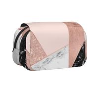 KYSANOL Rose Gold Glitter Black White Marble Geometric Double Clamshell Pen Case Portable Pencil Pouch with Zipper
