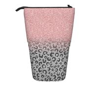 KYSANOL Rose Gold Silver Glitter Leopard Print,Telescopic Pencil Case,Stand Pencil Holder with Zipper Pencil Pouch Pen Bag