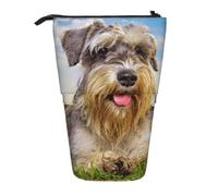 KYSANOL Schnauzer Lawn Pets Gray Dogs Chnauzer,Telescopic Pencil Case,Stand Pencil Holder with Zipper Pencil Pouch Pen Bag