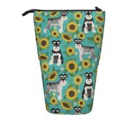 KYSANOL Schnauzer Sunflowers Spring Summer Floral Dog Breed Dog,Telescopic Pencil Case,Stand Pencil Holder with Zipper Pencil Pouch Pen Bag