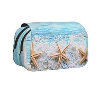 KYSANOL Sea Stars On Sea Salt Double Clamshell Pen Case Portable Pencil Pouch with Zipper