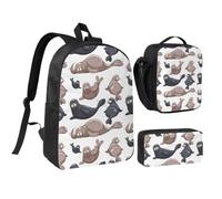 KYSANOL Seals Illustration Sea Lion,Student Backpack,Lunch Bag,Pencil Case 3 Piece Set