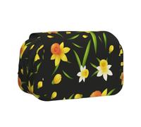 KYSANOL Seamless Background Design with Daffodil Flowers Double Clamshell Pen Case Portable Pencil Pouch with Zipper