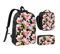 KYSANOL Seamless Pattern With Magnolia Flower,Student Backpack,Lunch Bag,Pencil Case 3 Piece Set