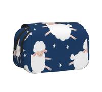 KYSANOL Sheep On A Starry Sky Double Clamshell Pen Case Portable Pencil Pouch with Zipper