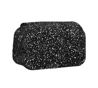 KYSANOL Shiny Silver Glitter On Black Background Double Clamshell Pen Case Portable Pencil Pouch with Zipper